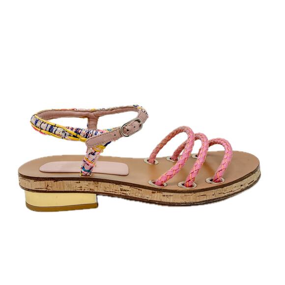 Chanel 2017 Fisherman Sandals Rope Tweed Cork Gold CC Label Plate Size 39.5 - Picture 10 of 15